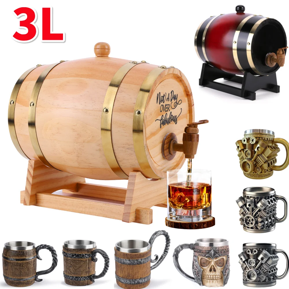 Wine Whiskey Beer - 3L 나무 위스키 배럴 스탠드 포함,